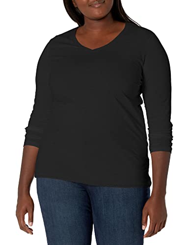 JUST MY SIZE Women's Plus Size Vneck Long Sleeve Tee4