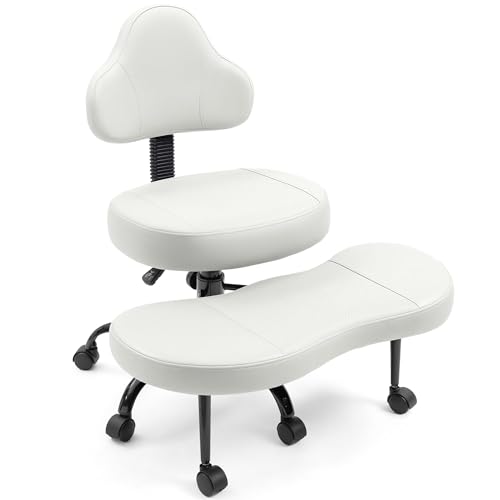 AtHope Ergonomic Cross Legged Office Chair with Wheels - Adjustable Height for Meditation, ADHD Desk & Yoga - Wide Criss Cross Design with Lumbar Support, Kneeling Chair - Black