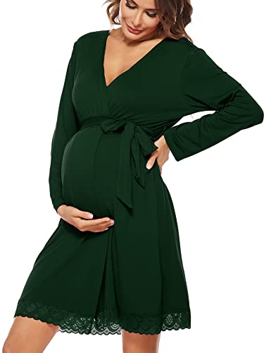 Image of SWOMOG Women's Maternity Nursing Robe Pregnancy Breastfeeding Bathrobes 3 in 1 Labor Delivery Nightgowns