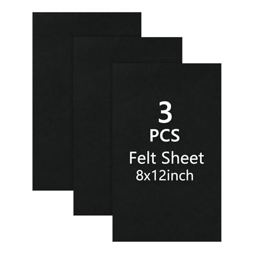 JOSNAAN 8x12 Black Felt Fabric Sheets - 3PCS Felt Squares -1 Colors Soft Felt Squares 1.5mm Thick for Sewing Patchwork Decoration Embroidering Book DIY Craft