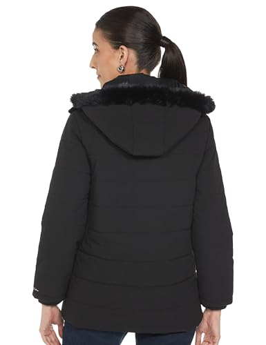 Image of Qube By Fort Collins Women's Medium-Length Bomber Jacket with Detachable Hood Stylish Winterwear for All-Day Comfort |Material: Nylon