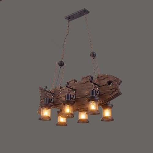 Lustre rustique industriel à 6 lumières avec ligne lumineuse ajustable librement