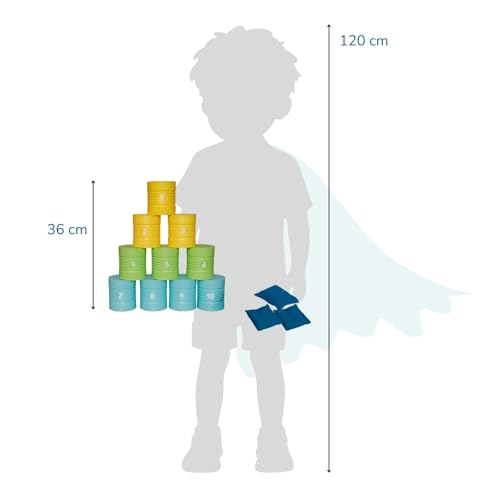 alldoro 60069 Dosenwerfen, Dosen-Wurfspiel, 10 nummerierte Kunststoff-Dosen & 3 Wurfsäckchen, für Kindergeburtstag & Party
