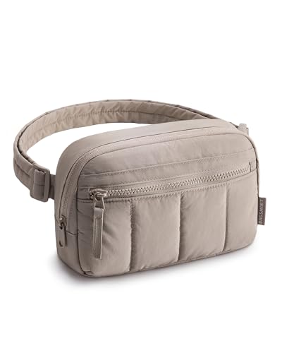 BAGSMART Fanny Packs for Women Cross Body, Quilted Puffy Belt Bag with Pockets, Fashion Waist Packs for Traveling Hiking Camel