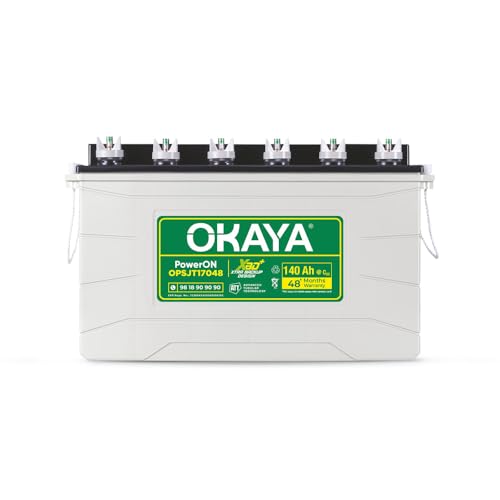 Image of OKAYA PowerON OPSJT17048 140Ah Super Jumbo Tubular Advanced Battery for Home, Office & Shops | Robust & Compact Design | Extra Backup Plus (XBD+ Technology) | 48 Months Total Warranty