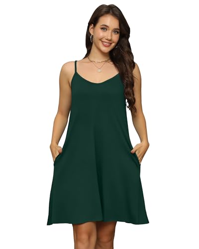 Image of elescat Womens Summer Dresses Spaghetti Strap V Neck Casual Sleeveless Sundress Beach Cover Ups with Pockets 2026