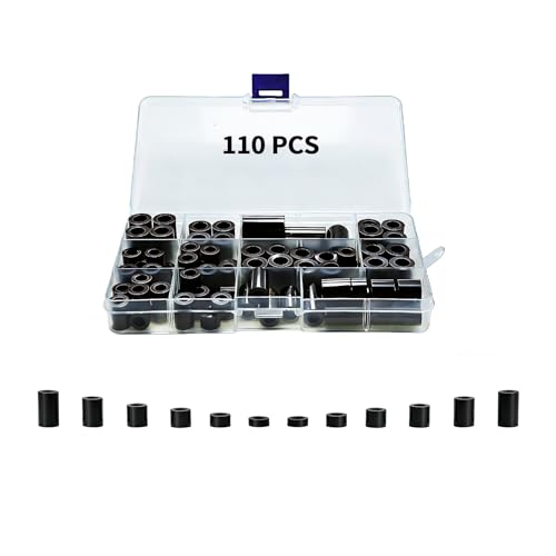NZNSML 110 Stück Distanzhülsen Kunststoff ABS Abstandshülsen Abstandshalter Kunststoff Rund M6 M8 Schwarz Set mit Aufbewahrungsbox Geeignet für Elektrische Produkte mit Schraubverbindungen