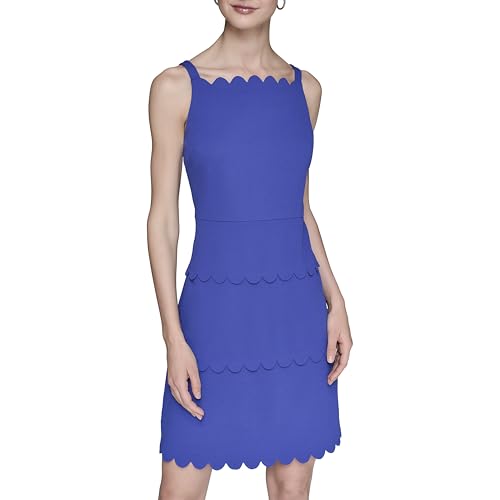Robe Mini en Scuba Crêpe Sans Manches à Col Carré pour Femme au Style Chic et Moderne