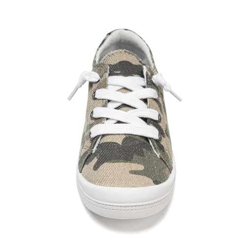 Image of FUNKYMONKEY Slip-On Canvas Sneakers for Women, Comfortable Lightweight Lace-Up Flat Casual Tennis Shoes Breathable Walking Shoes for Everyday Wear