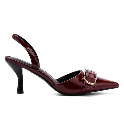 Image of QIV Leopard Kitten Heels Pointed Toe Slingback Heels for Women Closed Toe Pumps with Buckle