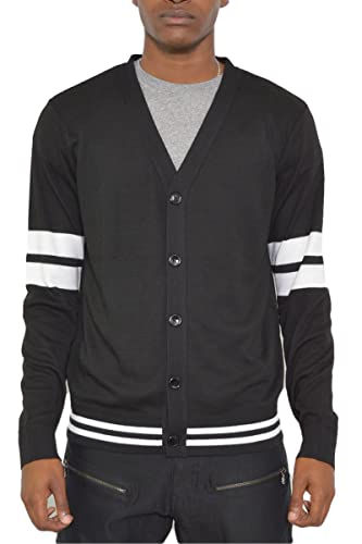 WEIV GEAR Men’s Sweater Cardigan – Classic Knit Long Sleeve Button Down Stripe Casual Soft Knitted Top