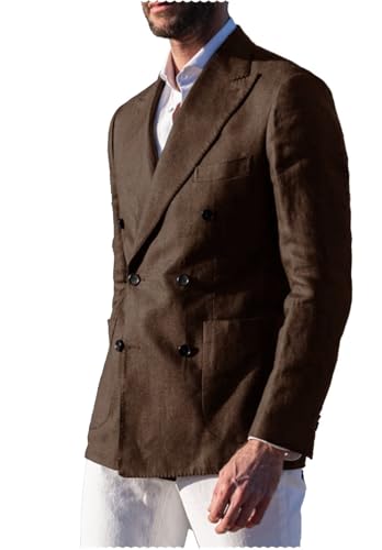 Linen Men's Lightweight Casual Blazers Sport Coats Double Breasted Wedding Suit Blazer Jackets