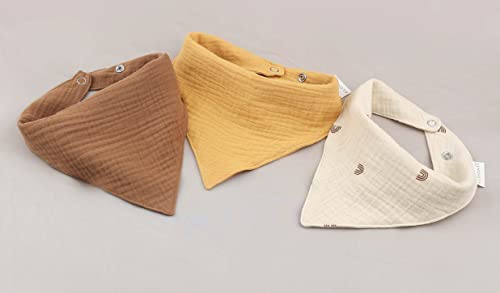 Aloonii Organic Cotton Muslin Dribble Bandana Style Bibs (Mustard) 3 pack - Image 3