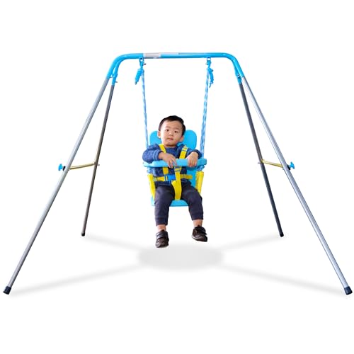 Image of Sportspower FNS-004 My 1st Toddler Swing - Heavy-Duty Baby Indoor/Outdoor Swing Set with Safety Harness, Puppy Version, 58" L x 58" W x 47" H