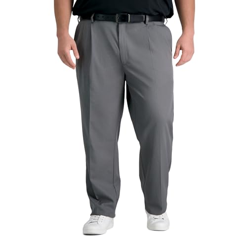 Haggar Men's Cool Right Performance Flex Classic Fit Pleat Front Pant-Reg. and Big & Tall Sizes Heather Grey