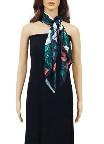 Image of Satin Silk Women's Large Square Floral Fashion Scarf | Soft satin silk neck scarf, head scarf, hair scarf, bandana, wrap, hijab, lightweight fashion accessory