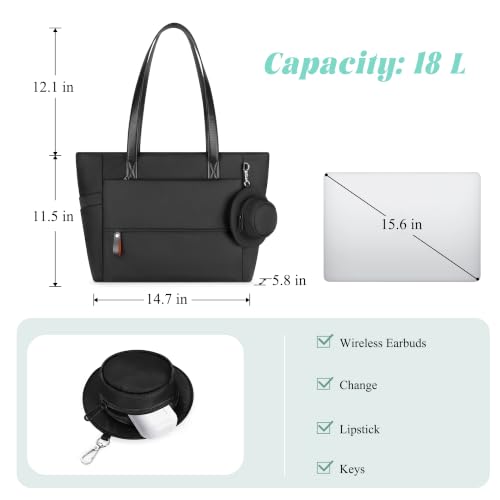 Tote Bag for Women, Work Tote Bags for Women, Nurse Teacher Bag (Black) — view 3