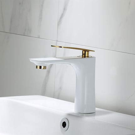 Robinet de lavabo mélangeur d'évier chaud et froid en laiton coloris blanc or