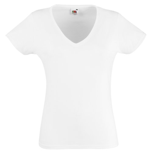 Fruit of the Loom Lady-fit valueweight v-neck tee White M