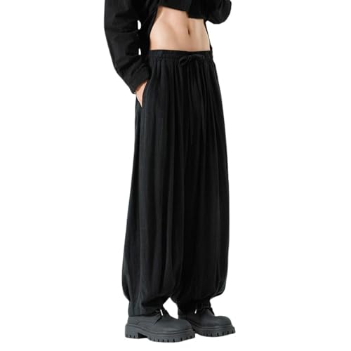 Pantalon en coton et lin homme style chinois fluide coupe droite décontractée