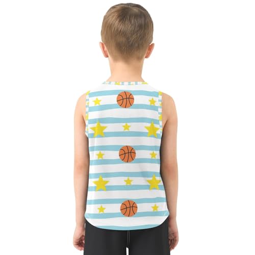 J JOYSAY Basketball Stars Stripes Boys Tank Top Sleeveless Muscle Shirts Quick Dry Sport Workout Active Kids T-Shirts 3-15T3