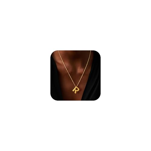 Bubble Letter Necklace Gold, 14k Gold Plated Balloon Initial Neck...