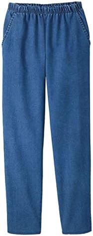 EOM Women's Pants with Elastic Waist - Pull On Jeans For Women with Side Pockets - Machine Washable Soft and Comfy High Rise Elastic Pants for Women - Straight Fit Style Pull On Pants for Women (Indigo, S)