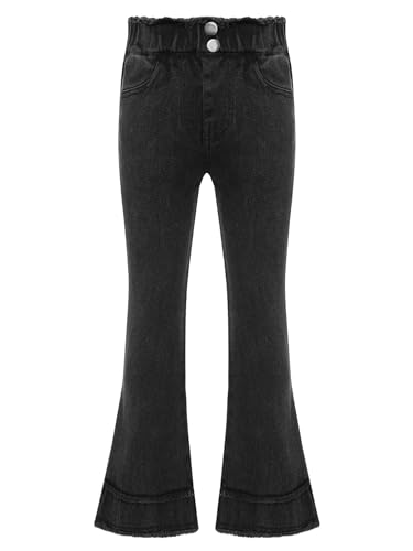 TiaoBug Kids Girls Flared Leg Jeans Raw Hem Elastic Waist Denim Trousers Denim Bell Bottom Pants Casual Jeggings