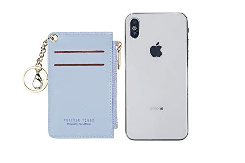 Small Wallets For Women Slim Leather Card Case Holder Wallet Coin Change Purse With Keychain (Blue) #TOP2