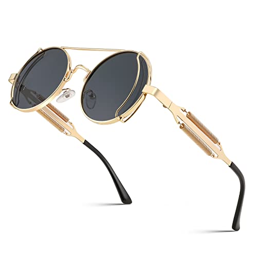 Solares Hombre, Shoes FEISEDY Retro Steampunk Gafas de sol redondas Hippie Gafas Marco de metal Mujeres Hombres B2351