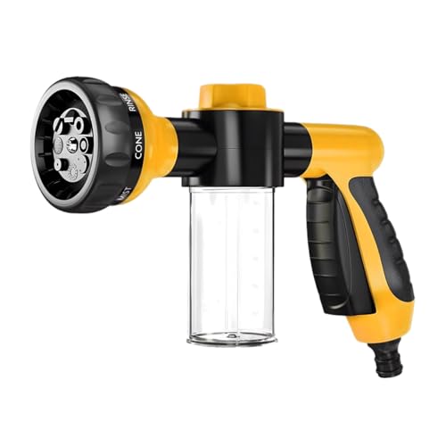 KVAEY Car Wash Foam Gun, High Pressure Hose Nozzle Sprayer with 8 Adjustable Watering Patterns, Bubble Cleaning Blaster with 3.5oz Soap Dispenser Bottle for Car Lawn Plants (Yellow)