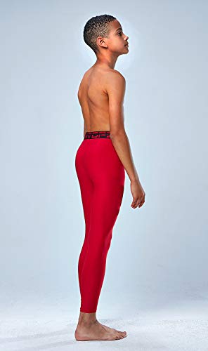 Devops 2 Pack Youth & Boys Thermal Compression Baselayer Sport Tights Fleece Lined Pants (Medium, (Non-Fly) Black/Red) #TOP3