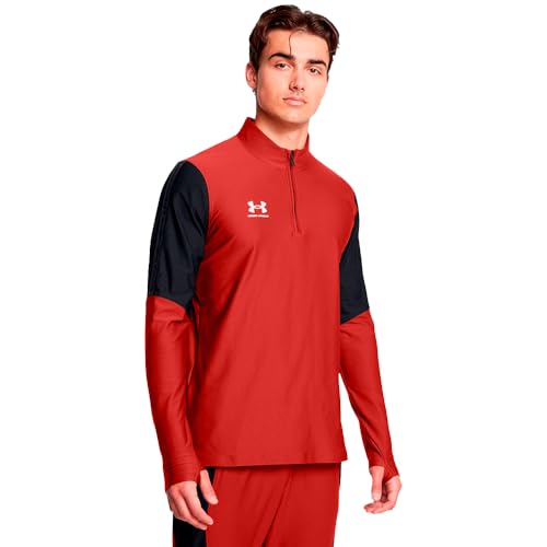 Chaqueta UA Challenger Pro con cremallera de ¼ para hombre, Naranja Tierra / Blanco - 840, Medium