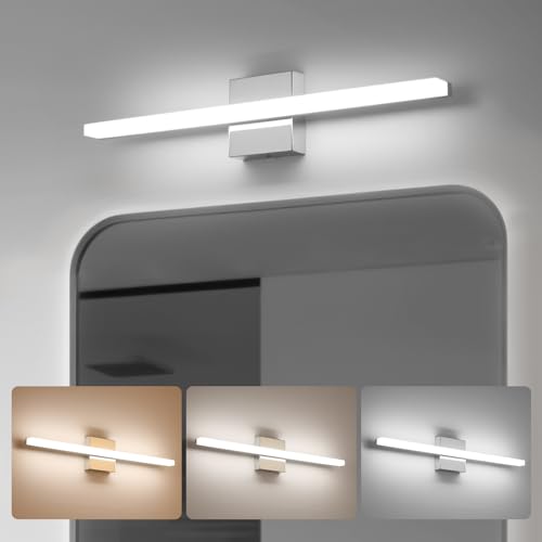 Image of Combuh Modern Bathroom Vanity Light Fixtures, Chrome Wall lamp Above Mirror | 24 Inch Long, Soft Shadow Free, Linear Design, Restroom Lighting Bar, IP44 Rustproof, Iluminacion para Tocador, 3CCT Dimmable