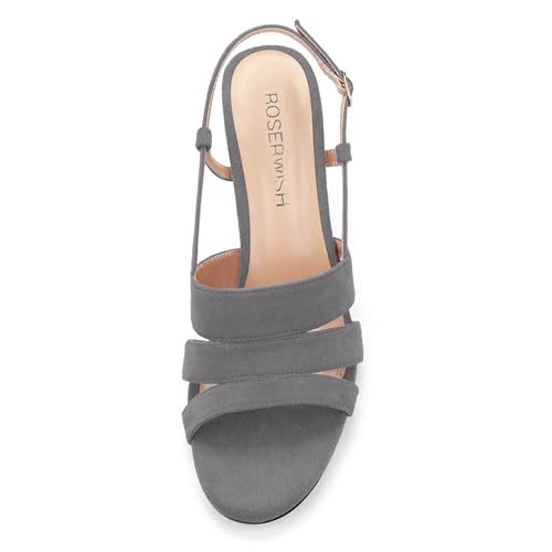 ROSERWISH Women's Strappy Low Kitten Heel Open Square Toe Slingback Suede Heeled Sandals Party Dress Wedding Dance Shoes3