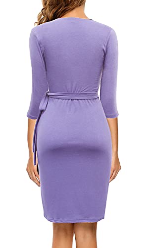 Image of Berydress Women's 3 /4 Sleeve V Neck Casual Party Work Faux Black Wrap Dress