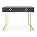 Nathan James Leighton Two-Drawer Writing Glam Accents Brass, Home Office Computer Desk or Vanity Table, 2, Black/Gold
