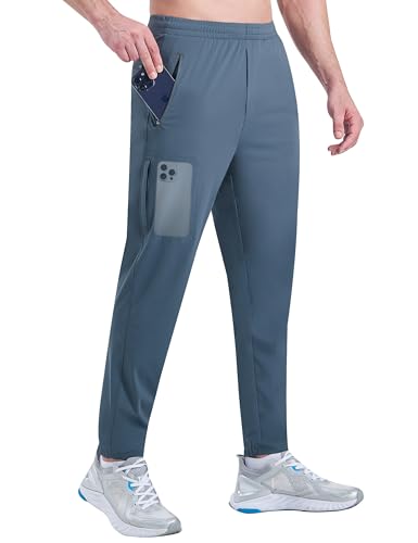 EZRUN Men's Stretch Joggers Quick-Dry Athletic Golf Running Pants Grey Blue