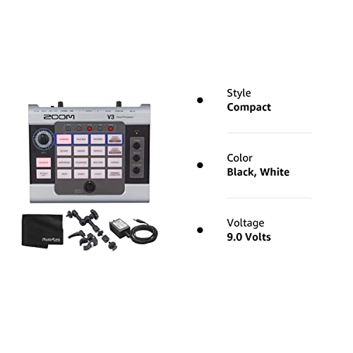 Zoom V3 Vocal Effects Processor For Streaming And Recording + Zoom Handy Recorder Mount + Ac Adapter + Cleaning Cloth - Deluxe Bundle #TOP7