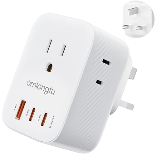 US to UK Plug Adapter, Type G Power Adapter for Travel with PD 20W 2 USB C & 1 USB A Port, 3 AC Outlets, Ireland Plug Adapter for USA to England London Scotland British Dubai Hong Kong Singapore Kenya