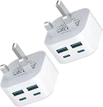 USB C Charger Plug,2Pack 40W USBC Fast Charge Plugs 4-Port Multi USB Plug UK Charging Compatible with iPhone17 16 16e 15 14 13 12 Pro Max Plus iPad,Multiport USC Wall Power Type C Mains Head