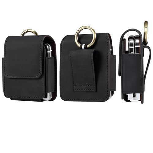 Étui Ceinture Cuir de Téléphone Portable Noir Compatible avec Samsung Galaxy Z Flip 7/6/5/4/3/2/5G/Motorola RAZR 5G, Pochette Ceinture Téléphone Homme...