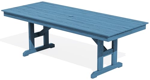 Image of SERWALL Outdoor 84 inch HDPE Dining Table with Umbrella Hole for 6-8, Blue | 9-piece HDPE 84 inch dining table, Ideal for Outdoor Gathering