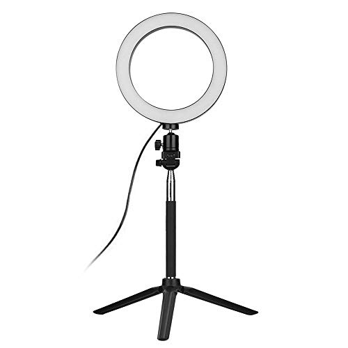 Fonrest LED Ring Light with Stretchable Tripod Stand Selfie Stick, 6-inch Dimmable Floor/Table Annular Lamp for Selfie, Makeup, Live Stream, YouTube, Vlog, Camera/Phone Video Shooting USB Plug