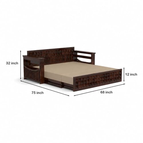 Image of Kunjal Furniture Solid Sheesham Wood Sofa Cum Bed with Storage for Living Room | 3-Seater Convertible Sofa Bed | Handmade Wooden Furniture (Walnut, Diamond)