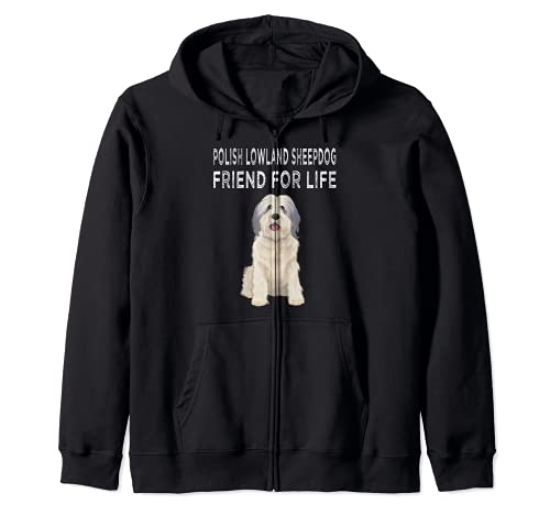 Polish Lowland Sheepdog Friend For Life Dog Friendship Zip Hoodie, Black