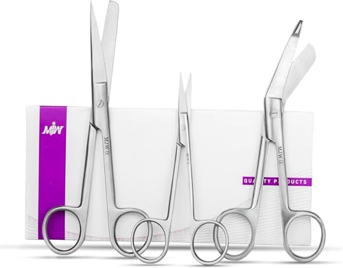 MJW 3 peças Set of Stainless steel tesouras de primeiros socorros para enfermagem, tesouras para vestir, ferramentas veterinárias usadas no escritório e em casa para vários usos