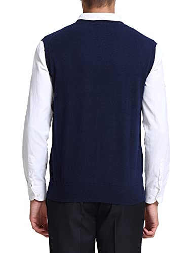 Kallspin Men's Cashmere Wool Blended Relaxed Fit Sweater Vests Knit V-Neck Sleeveless Sweater - Image 3