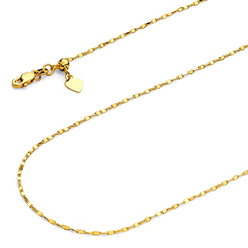 Wellingsale 14K Solid Yellow Gold 0.9mm Adjustable Cable Chain with Lobster Claw Clasp - 20