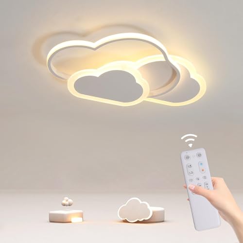 ZEKEI Lampadario Cameretta Bambina Plafoniera Led Soffitto, 52CM Telecomando 3000-6000K Lampadario Nuvola Cameretta, Lampade Cameretta Bambina Soggiorno Camera da Letto Bambino 42W